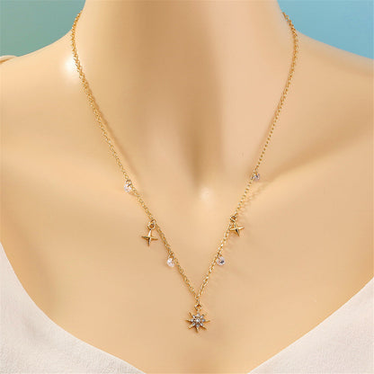 Cubic Zirconia and 18K Gold-Plated Celestial Station Necklace, gold pendant necklace for women, detail close-up