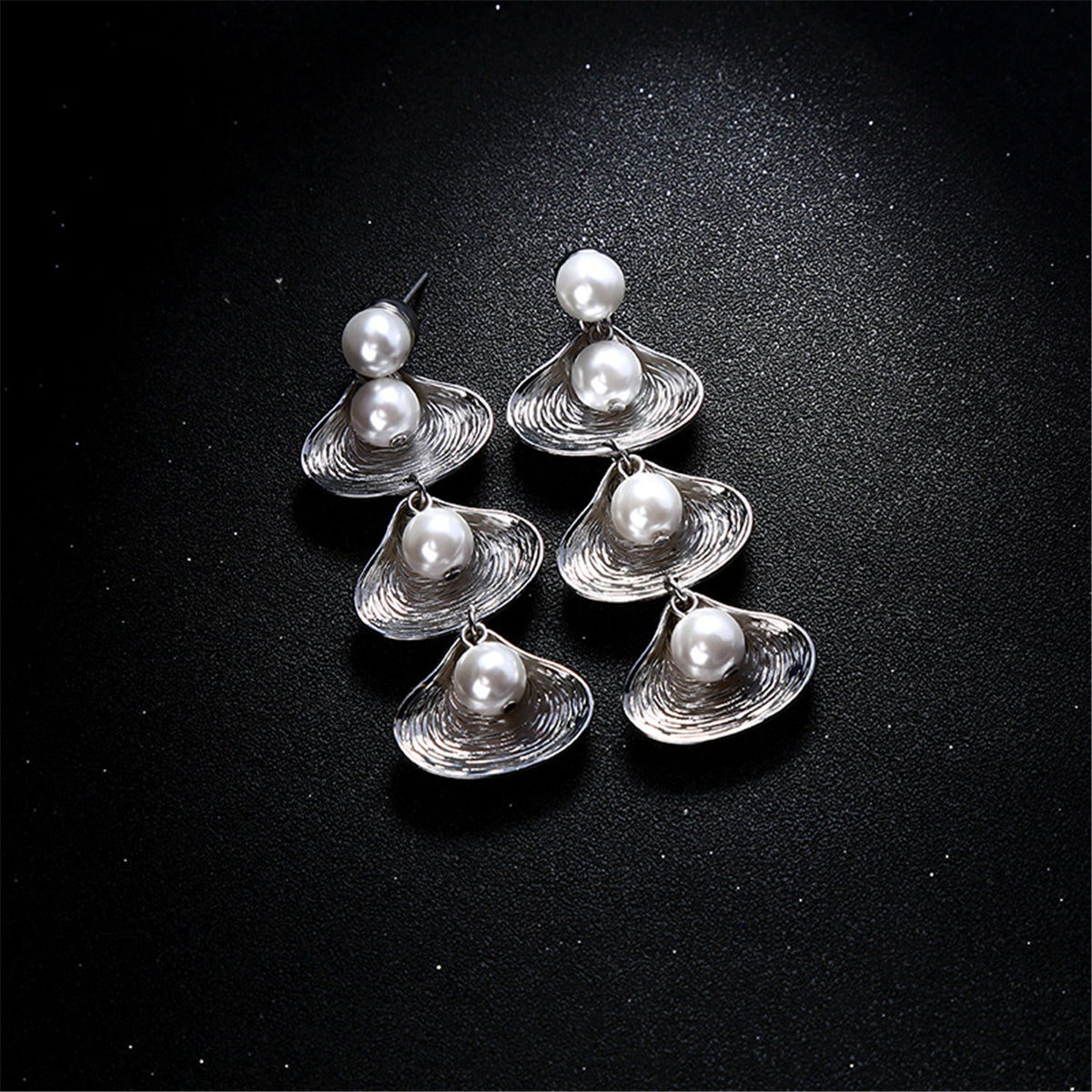 Pearl & Silver-Plated Linking Seashell Drop Earrings