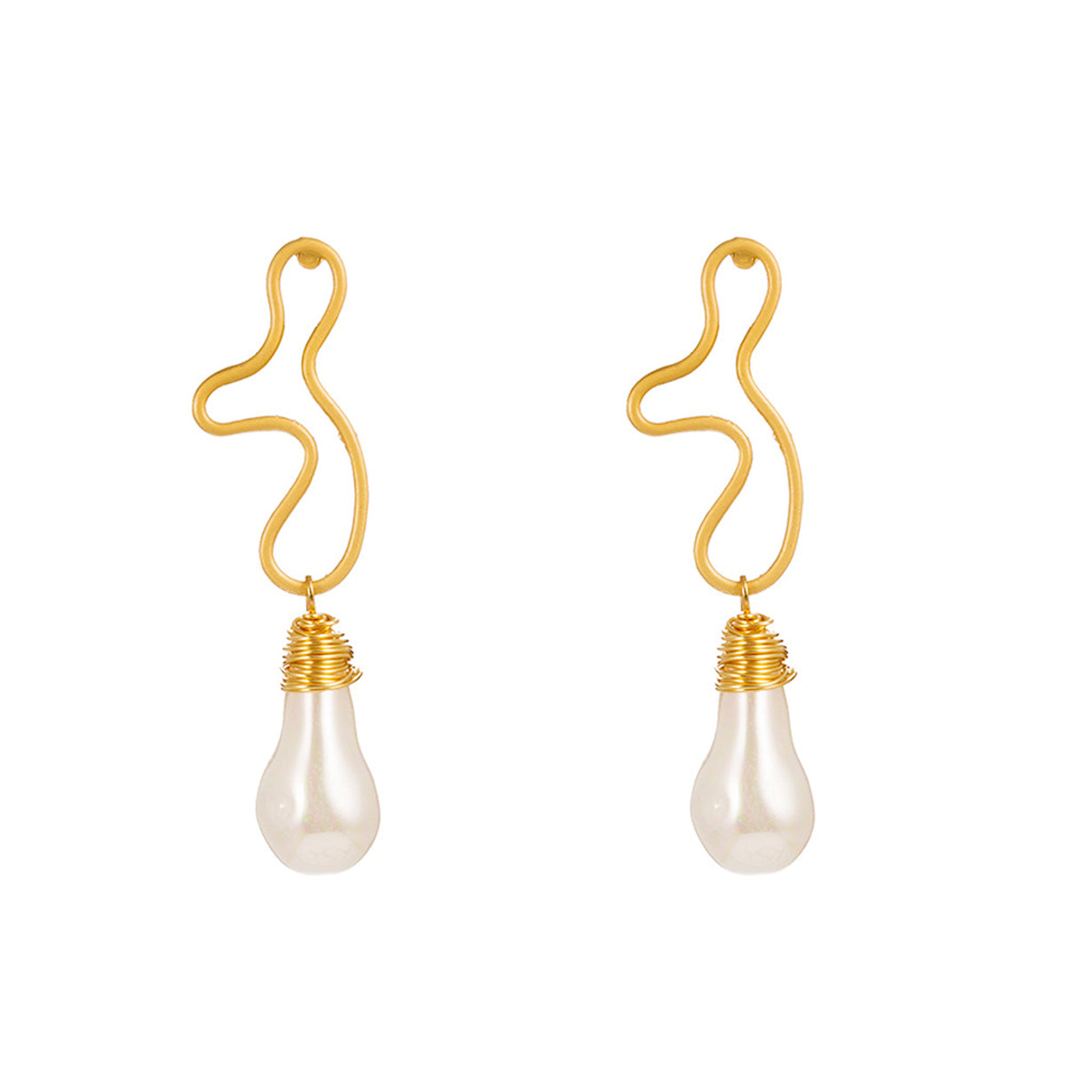 Pearl and 18K Gold-Plated Open Geometric Drop Earrings, gold drop earrings for women, everyday style, side view