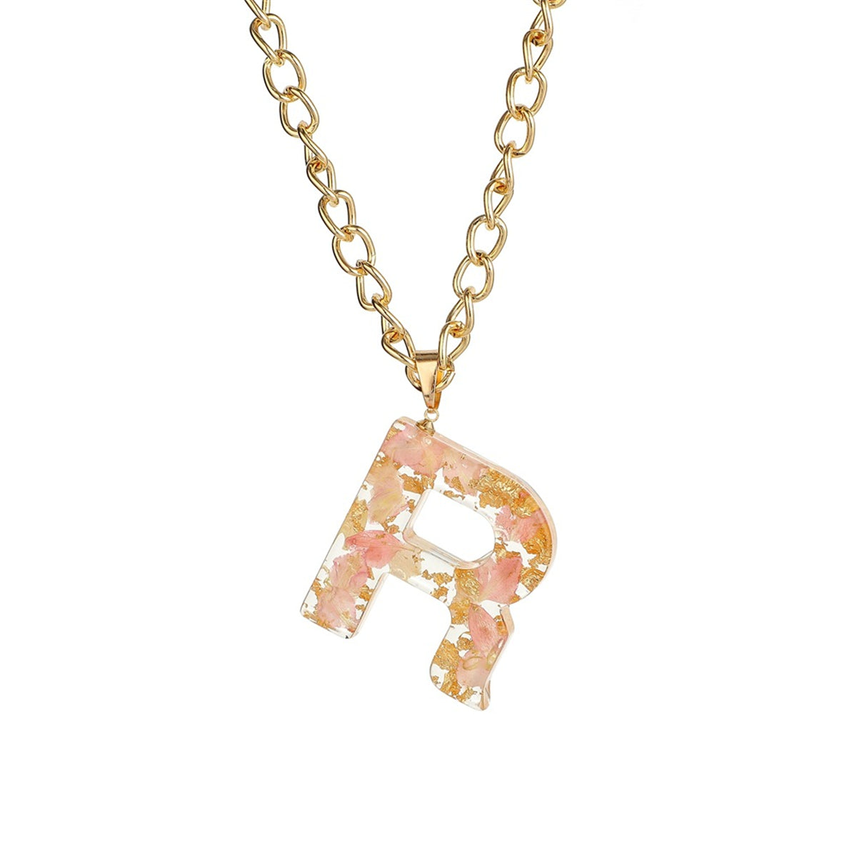 Pink & 18K Gold-Plated Floral Alphabet R Pendant Necklace
