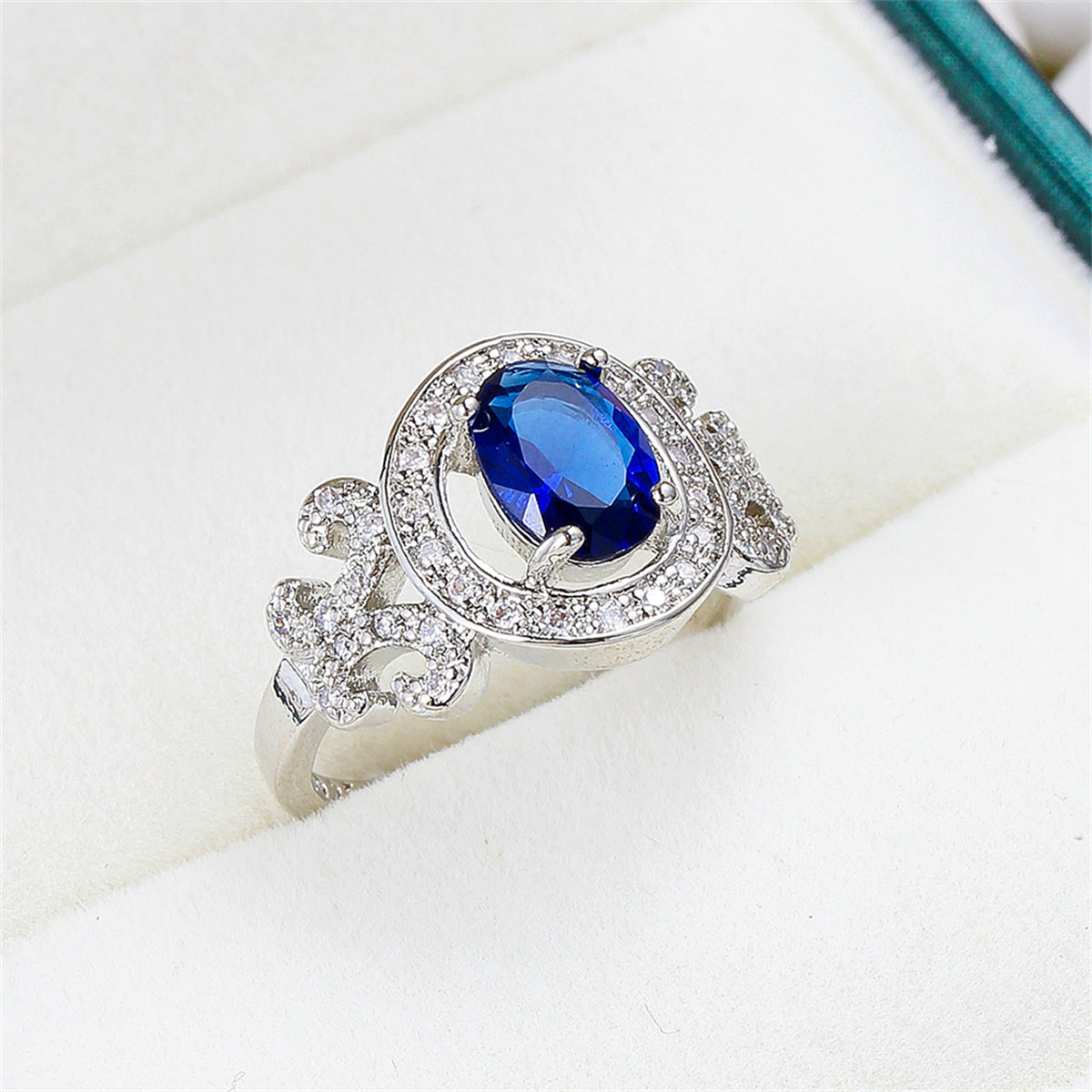 Navy Crystal and Cubic Zirconia Halo Butterfly Ring, statement rings for women, dainty minimalist design, front view