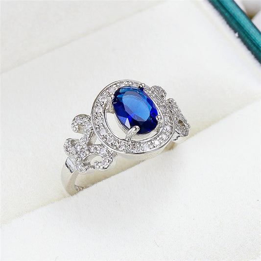 Navy Crystal and Cubic Zirconia Halo Butterfly Ring, statement rings for women, vintage-inspired design, front view