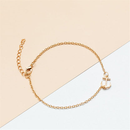 18K Gold-Plated Anchor Charm Anklet, gold anklet bracelet, vintage-inspired design, detail close-up