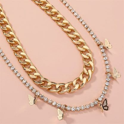Cubic Zirconia and 18K Gold-Plated Butterfly Station Necklace Set, jewelry gift sets for women, lifestyle look