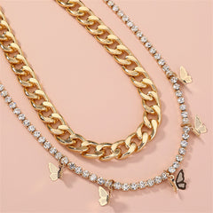 Cubic Zirconia & 18K Gold-Plated Butterfly Station Necklace Set