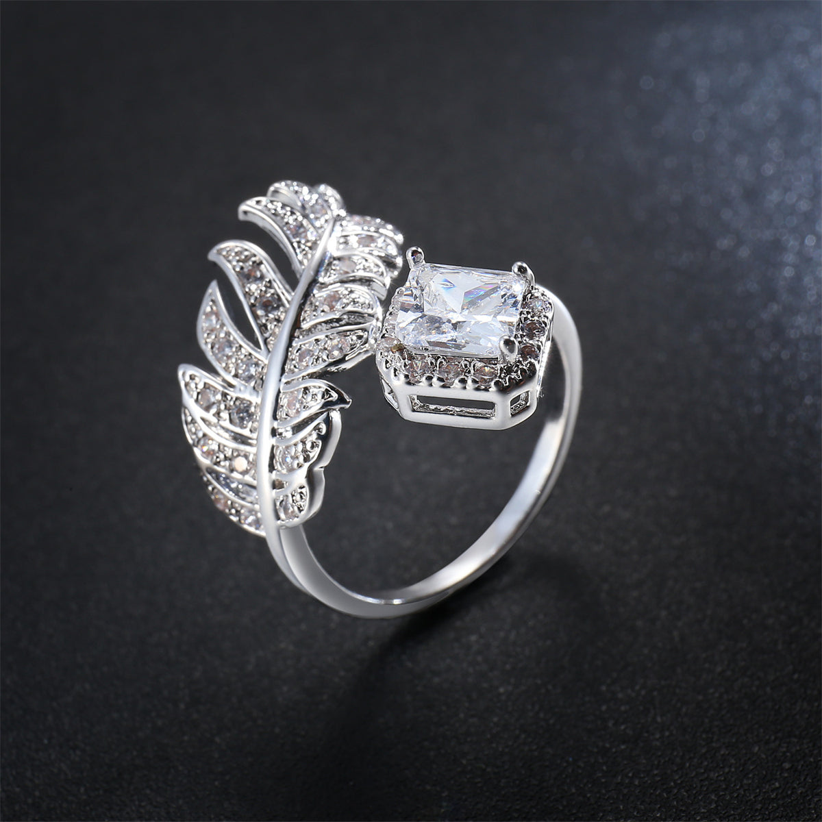 Crystal & Cubic Zirconia Silver-Plated Leaf Bypass Ring