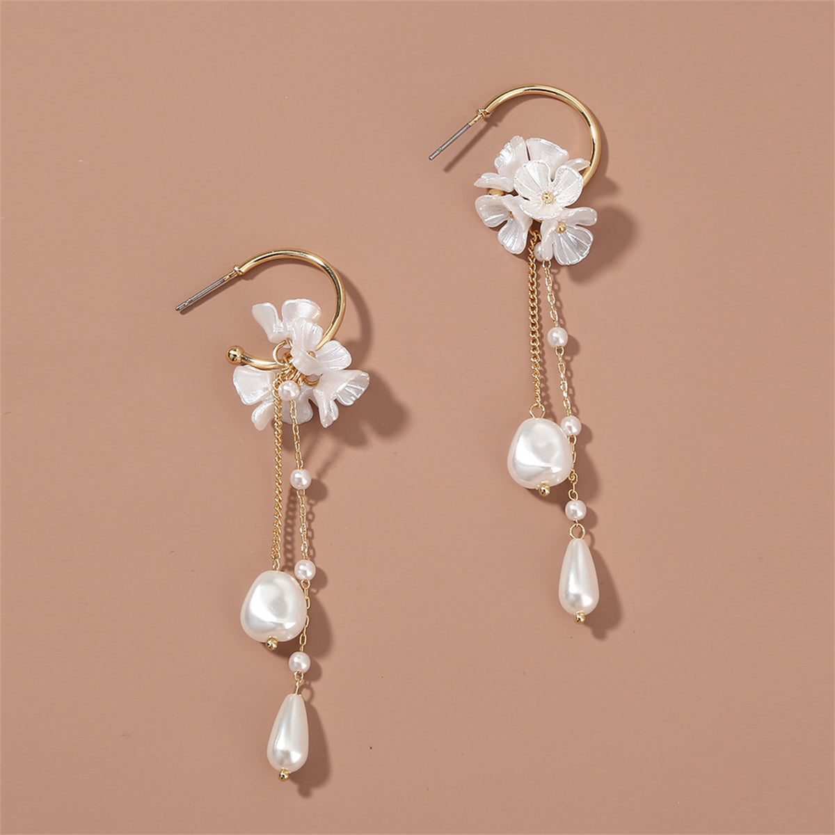 Pearl & Acrylic 18K Gold-Plated Flower Dangle Drop Earrings