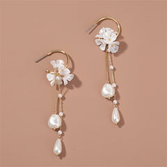 Pearl & Acrylic 18K Gold-Plated Flower Dangle Drop Earrings