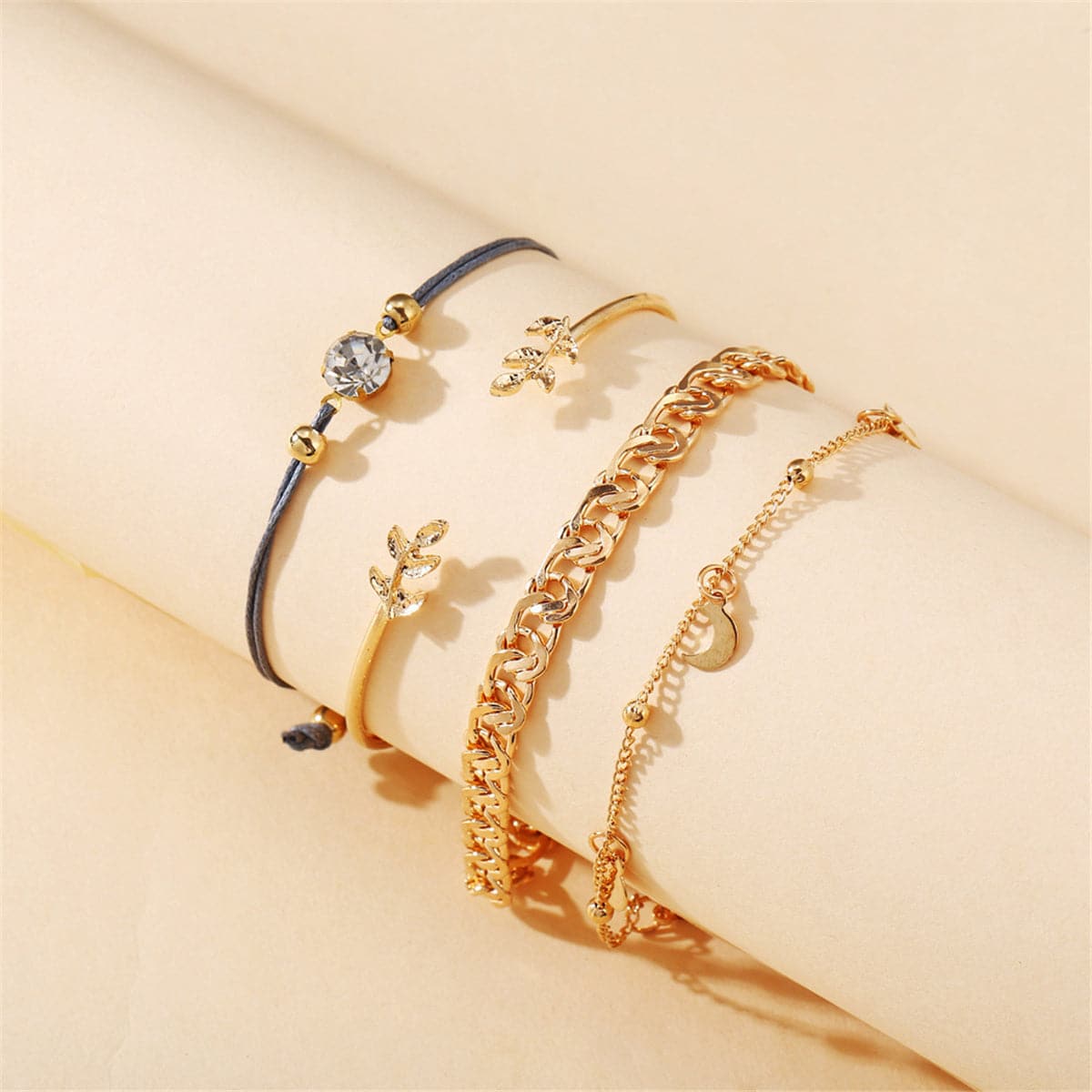 Cubic Zirconia and 18K Gold-Plated Figaro Chain Bracelet Set, jewelry gift sets for women, everyday style, front view