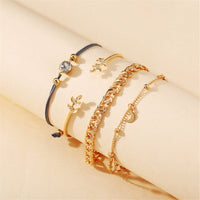 Cubic Zirconia & Goldtone Figaro Chain Bracelet Set