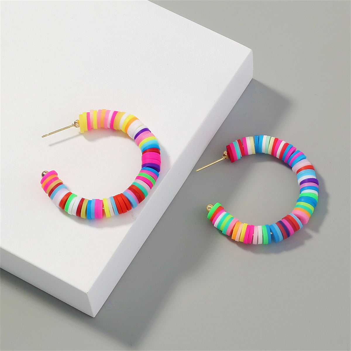 Rainbow Polymer Clay & 18K Gold-Plated Hoop Earrings