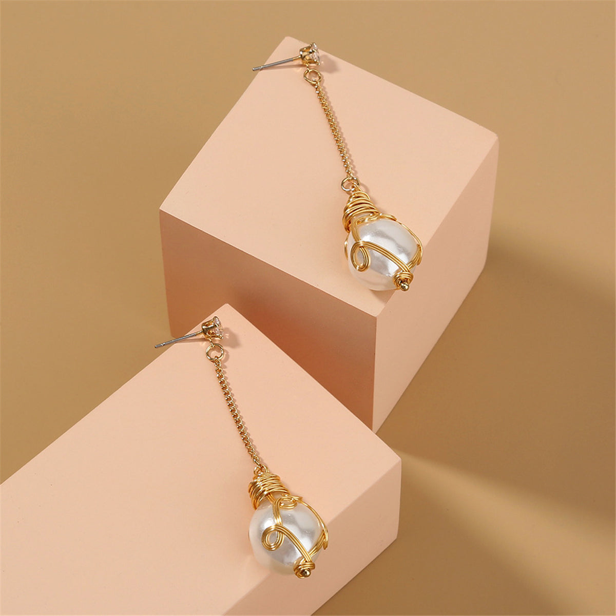 Pearl and Cubic Zirconia 18K Gold-Plated Entangled Drop Earrings, gold drop earrings for women, botanical inspired, side view