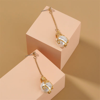 Pearl and Cubic Zirconia 18K Gold-Plated Entangled Drop Earrings, gold drop earrings for women, botanical inspired, side view