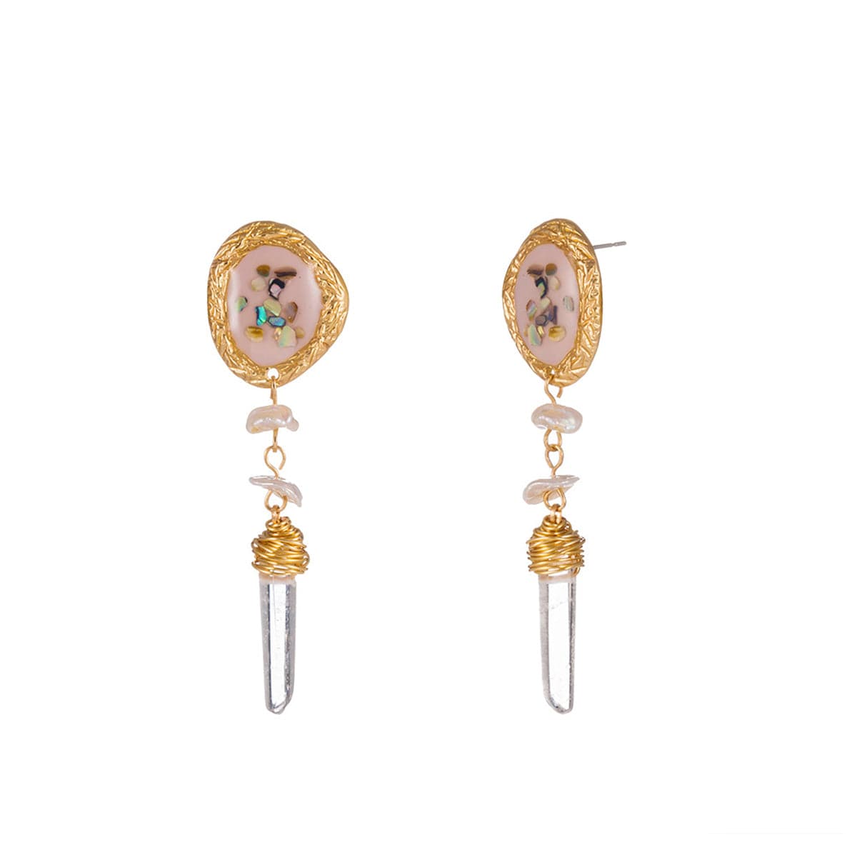 Crystal and 18K Gold-Plated Freeform Wrapped Drop Earrings, gold drop earrings for women, botanical inspired, front view