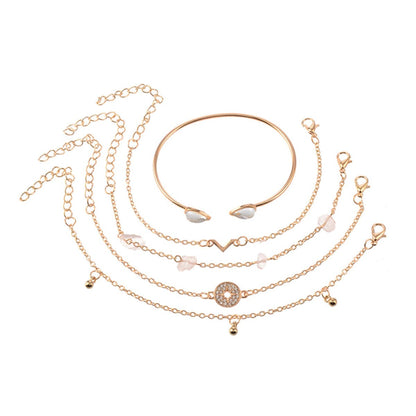 Cubic Zirconia and Moonstone Charm Bracelet Set, jewelry gift sets for women, dainty minimalist design, lifestyle look