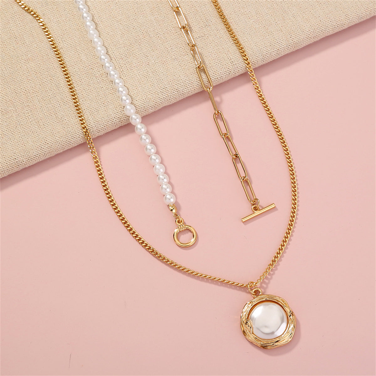 Pearl & 18K Gold-Plated Twine Toggle Necklace Set
