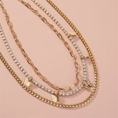 Cubic Zirconia & 18K Gold-Plated Butterfly Layered Chain Necklace