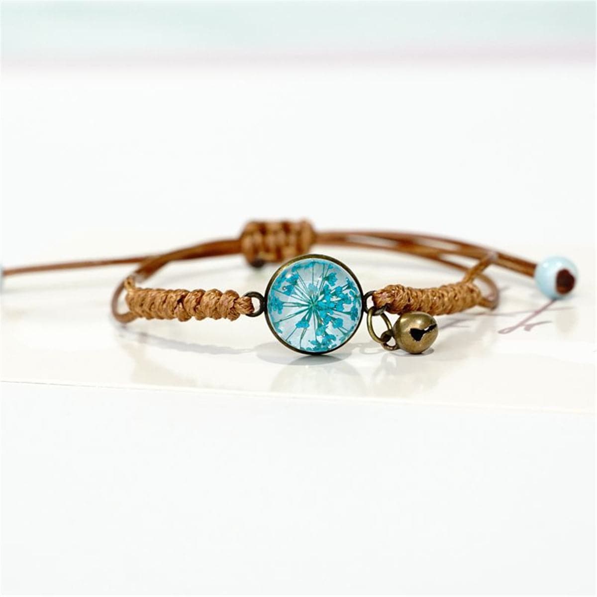 Blue Gypsophila & 18K Gold-Plated Bell Woven Charm Bracelet