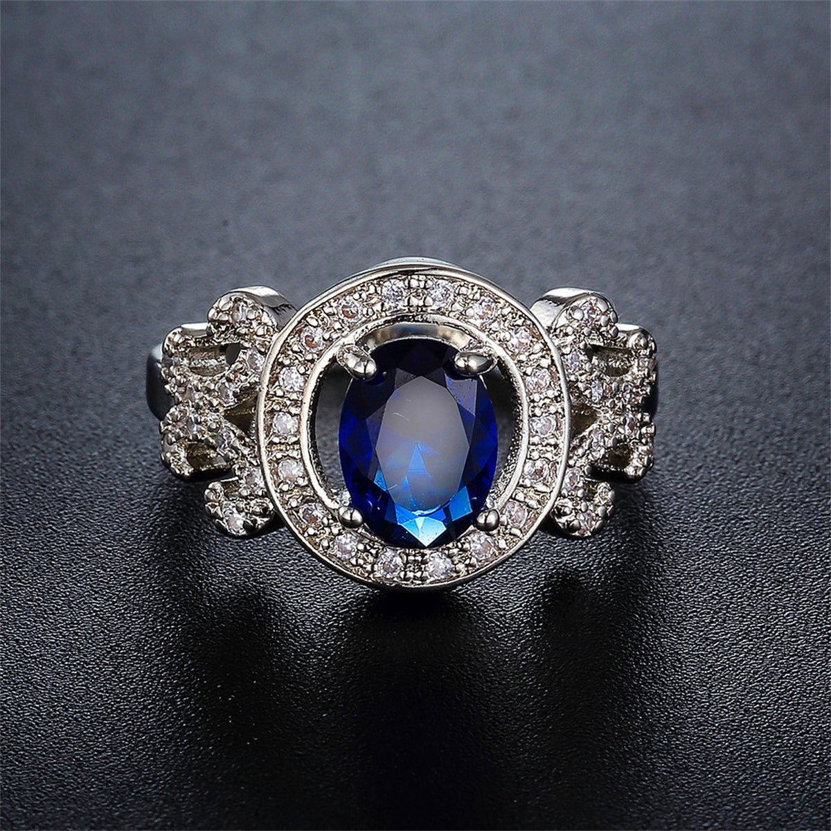 Navy Crystal and Cubic Zirconia Halo Butterfly Ring, statement rings for women, dainty minimalist design, lifestyle look