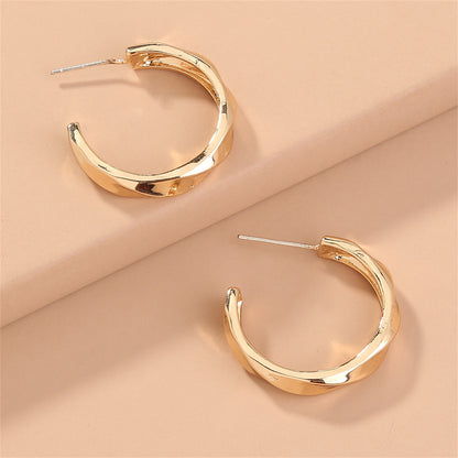 18K Gold-Plated Twisted Hoop Earrings, dainty minimalist design, side view