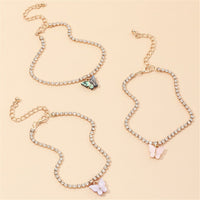 Shell & Cubic Zirconia Butterfly Charm Anklet Set