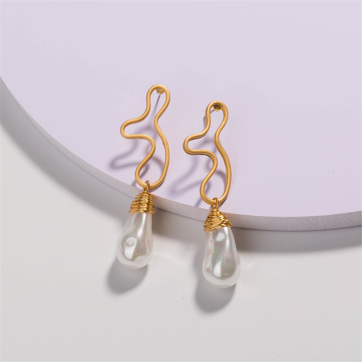 Pearl and 18K Gold-Plated Open Geometric Drop Earrings, gold drop earrings for women, everyday style, styled look