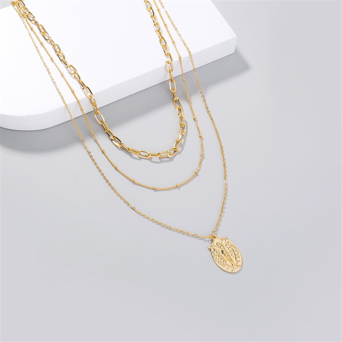 18K Gold-Plated Jesus Layered Pendant Necklace