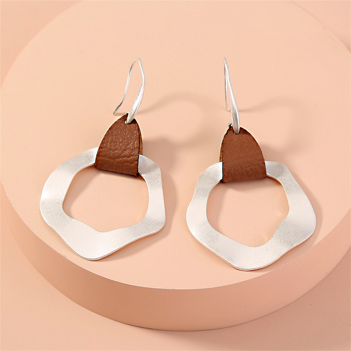 Brown Polyurethane & Silver-Plated Drop Earrings