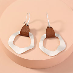 Brown Polyurethane & Silver-Plated Drop Earrings