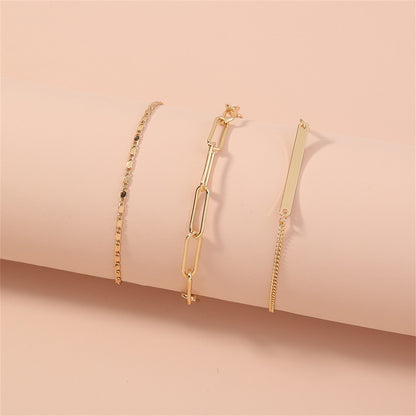 18K Gold-Plated Open Rectangle Chain Bracelet Set, jewelry gift sets for women, vintage-inspired design, side view