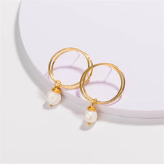 Pearl & 18K Gold-Plated Double Hoop Drop Earrings