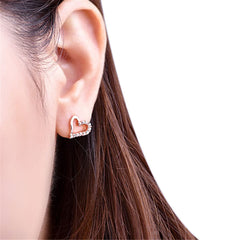 Cubic Zirconia & 18K Rose Gold-Plated Heart Stud Earrings