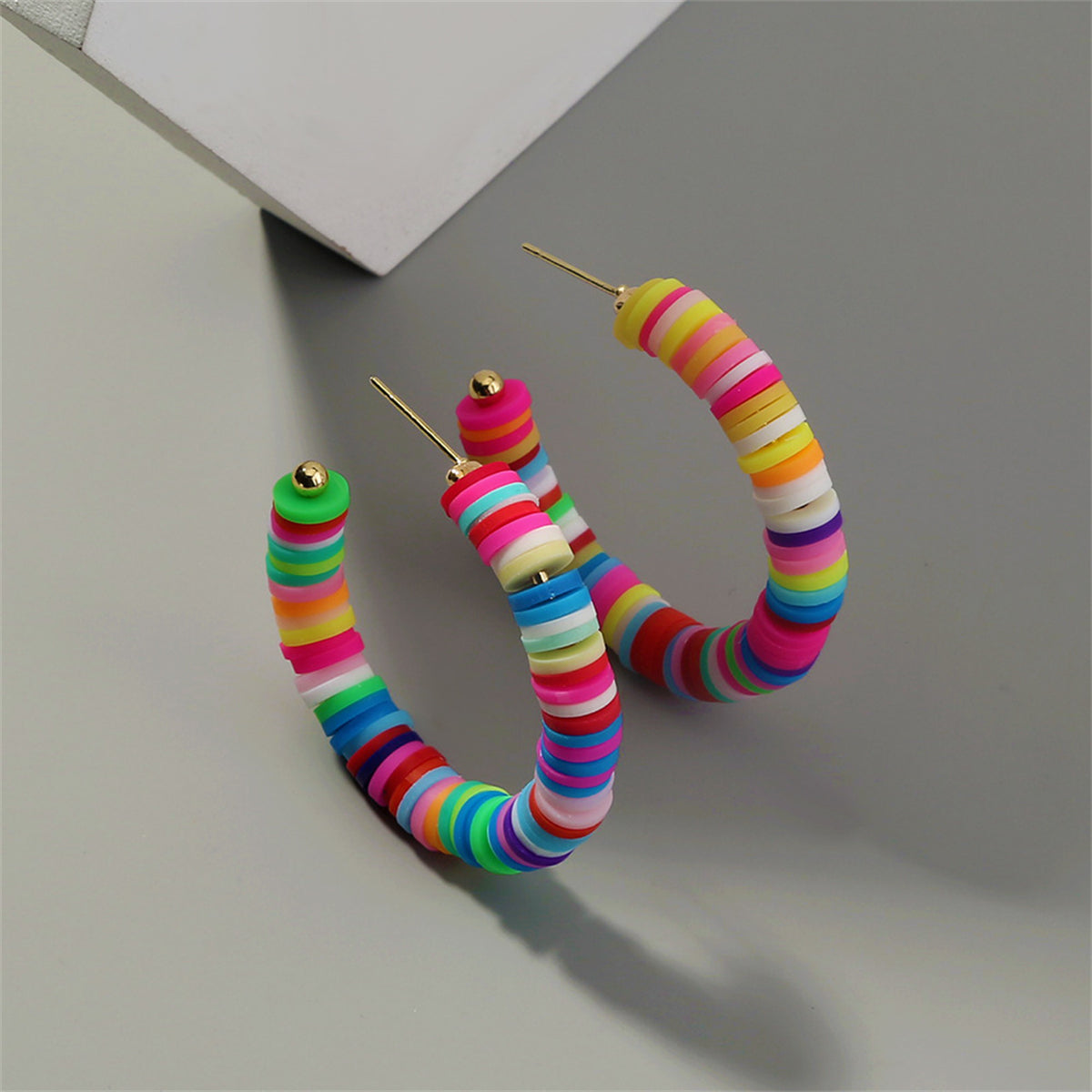 Rainbow Polymer Clay & 18K Gold-Plated Hoop Earrings