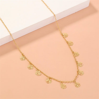 18K Gold-Plated Open Flower Station Necklace, gold pendant necklace for women, dainty minimalist design, styled look