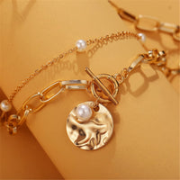 Imitation Pearl & Goldtone Figaro Layered Pendant Necklace