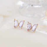 Purple Crystal & Rose Goldtone Butterfly Stud Earrings