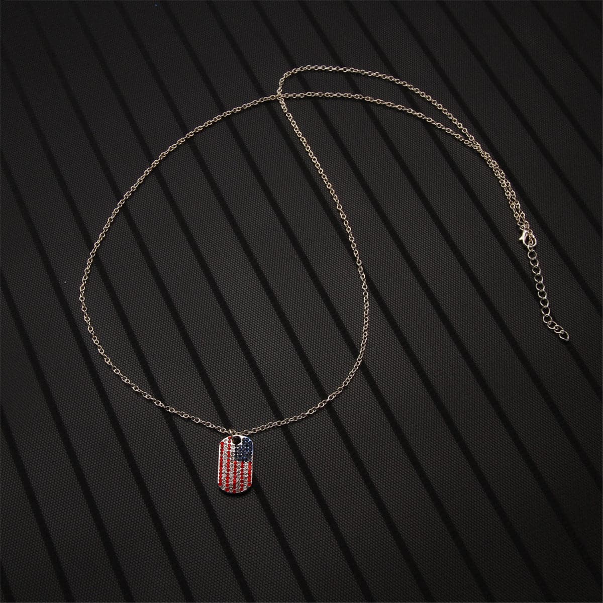 Cubic Zirconia & Silver-Plated Flag Dog Tag Pendant Necklace