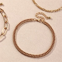 Goldtone Figaro & Snake Chain Anklet Set