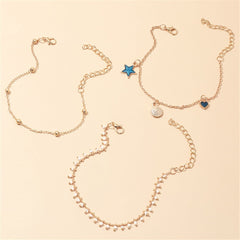 Blue Enamel & 18K Gold-Plated Star Anklet Set
