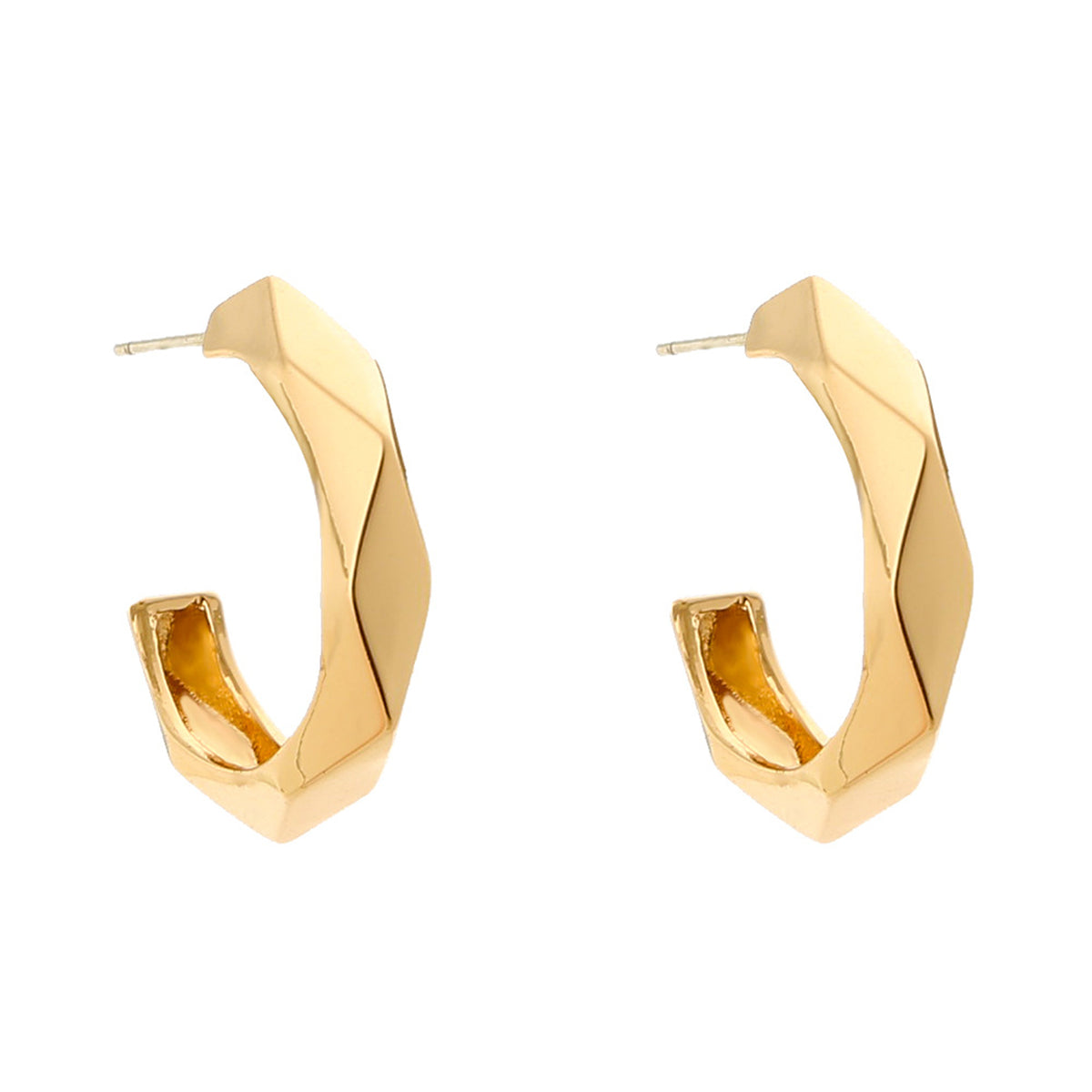 18K Gold-Plated Diamond-Cut Hoop Earrings, gold stud earrings for women, botanical inspired, front view