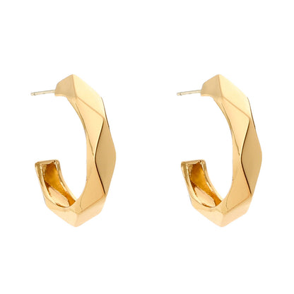 18K Gold-Plated Diamond-Cut Hoop Earrings, gold stud earrings for women, botanical inspired, front view