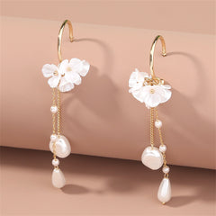 Pearl & Acrylic 18K Gold-Plated Flower Dangle Drop Earrings