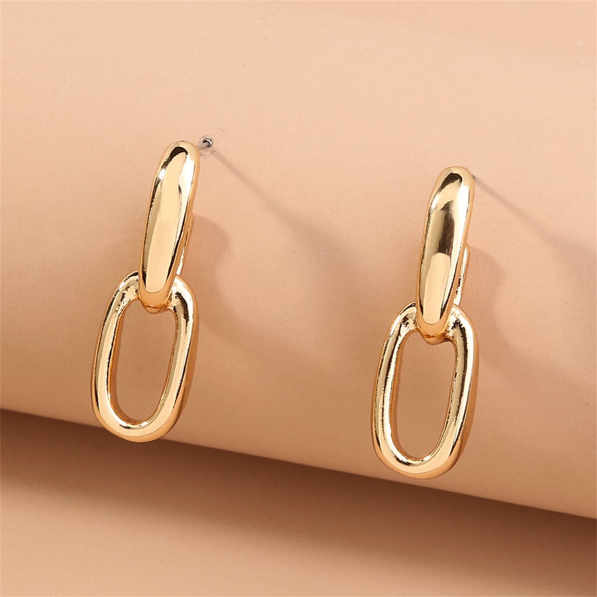 18K Gold-Plated Interlocked Cable Chain Drop Earrings, gold drop earrings for women, everyday style, detail close-up
