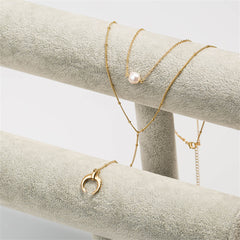 Pearl & 18K Gold-Plated Moon Drop Layered Necklace