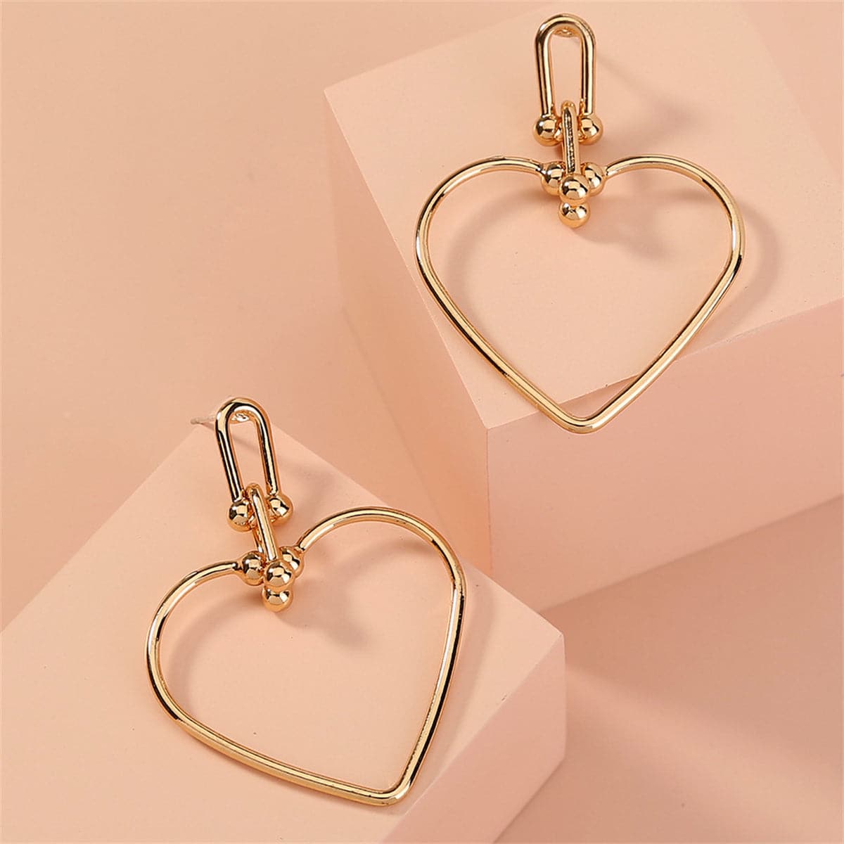 18K Gold-Plated Open Heart Drop Earrings, gold drop earrings for women, dainty minimalist design, detail close-up