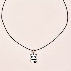 Black & Silver-Plated Panda Pendant Necklace