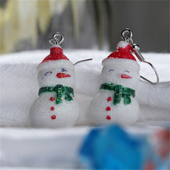 Red & White Snowman Drop Earrings