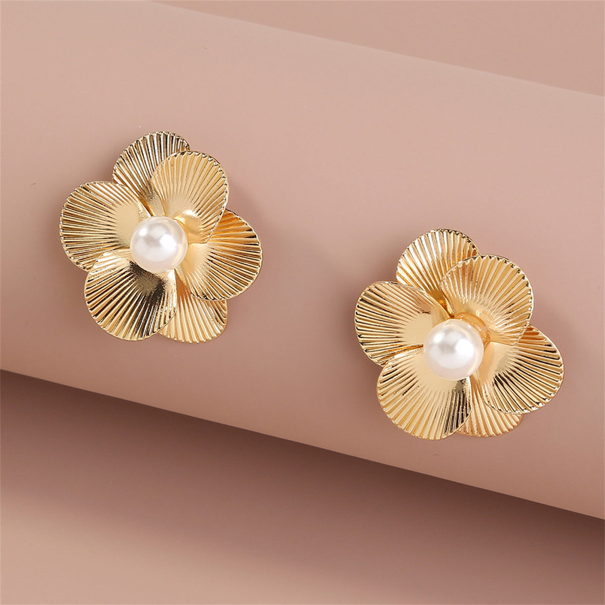 Pearl & 18K Gold-Plated Flower Stud Earrings