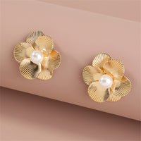 Pearl & 18k Gold-Plated Flower Stud Earrings