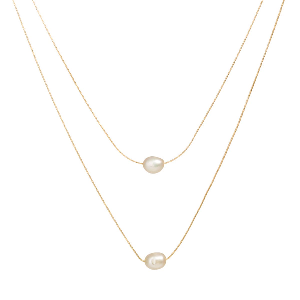 Pearl and 18K Gold-Plated Layered Pendant Necklace, gold pendant necklace for women, elegant gift for her, front view